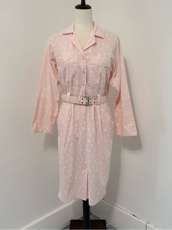 American Vintage Dresses & Skirts - Vintage 80s Taurus ll Pink Leaf Print Belted 100% Cotton Dress Sz 10